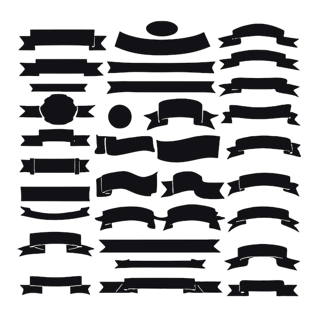 Vector banner ribbon set silhouette vector black shape