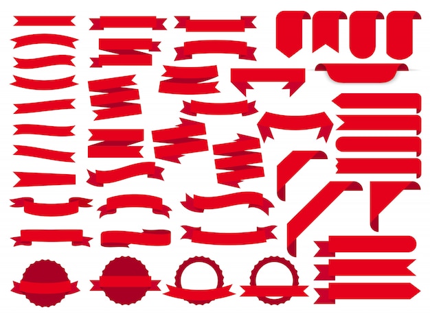 Vector red ribbon banners, template labels set. blank for decoration graphic.  illustration