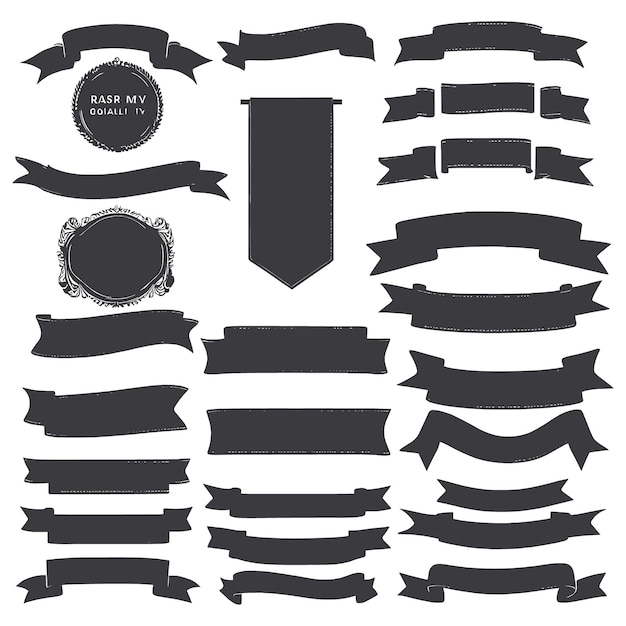 Vector ribbon silhouette banners set black shape