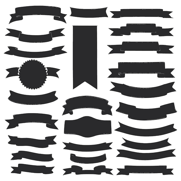 Vector ribbon silhouette banners set black shape