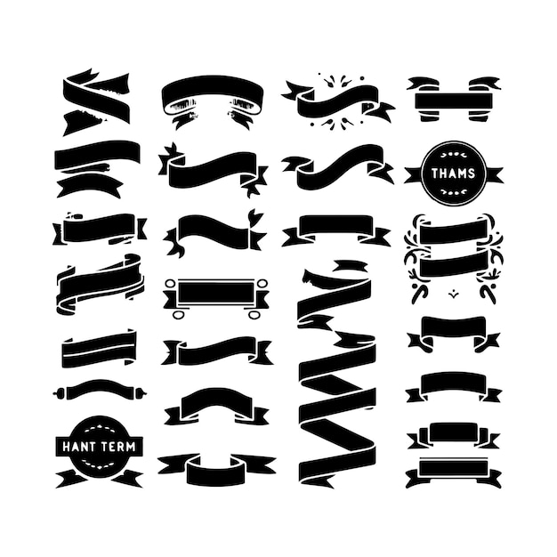 Vector vintage ribbon silhouette banners set vector black shape illustration