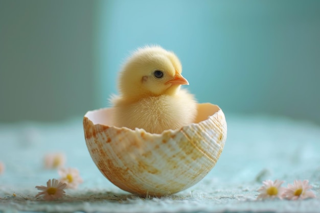 Adorable Easterthemed Photo Featuring Tiny Yellow Chicken In Shell