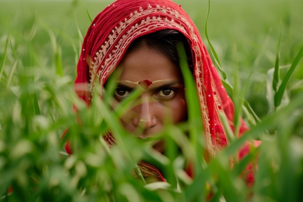 Captivating Portrait Of An Indian Woman Embracing Farming Traditions Caring For Lush Fields Breath