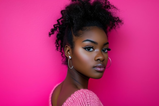 Radiant Black Woman Embracing Grace And Poise Surrounded By A Lively Pink Hue