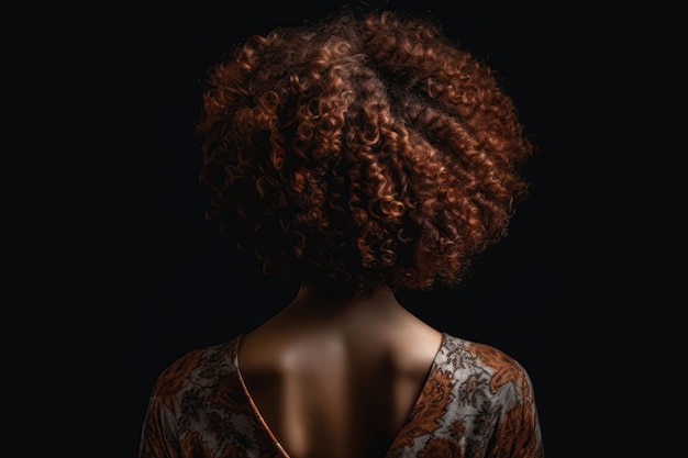 Short Brown Afro Curls Rear View On Black Background Generative AI