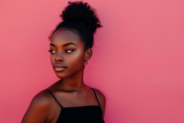 Stunning Black Woman Exuding Elegance And Confidence Against Vibrant Pink Backdrop