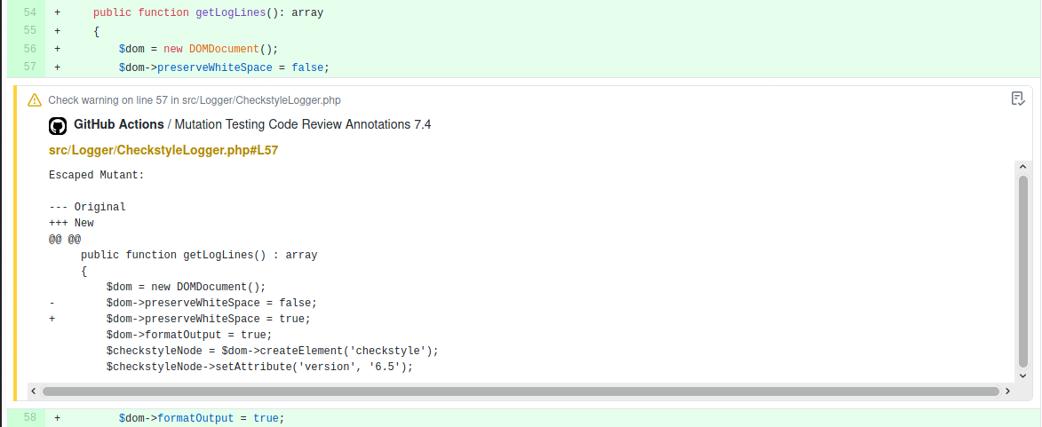 GitHub Annotation Escaped Mutant