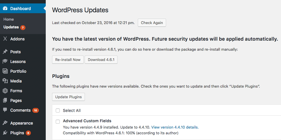 WordPress updates