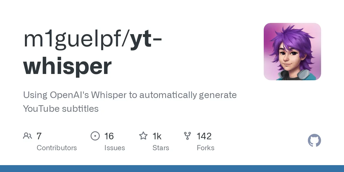 GitHub - m1guelpf/yt-whisper: Using OpenAI's Whisper to automatically generate YouTube subtitles