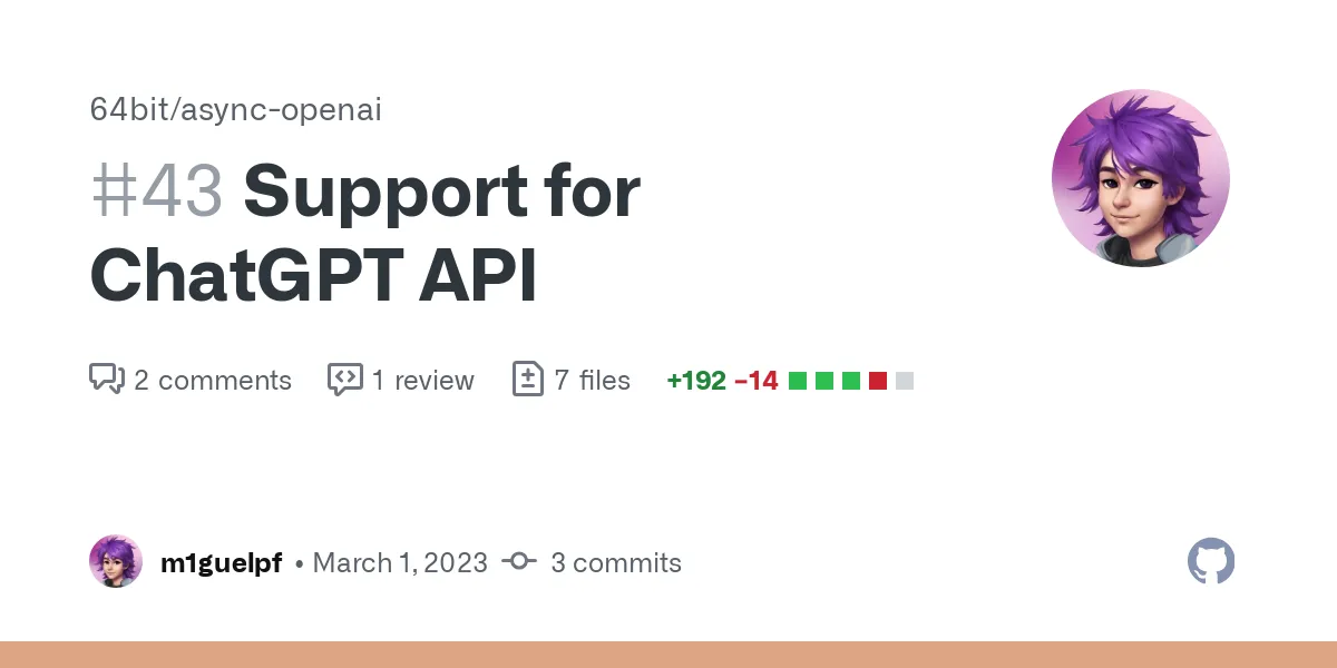 Support for ChatGPT API by m1guelpf · Pull Request #43 · 64bit/async-openai