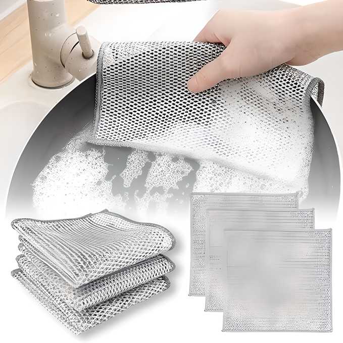 Heavy-Duty Dish Scrubbers 💪 | Reusable Metal Scouring Cloths Pack of 5 ✨ Mopixie Store