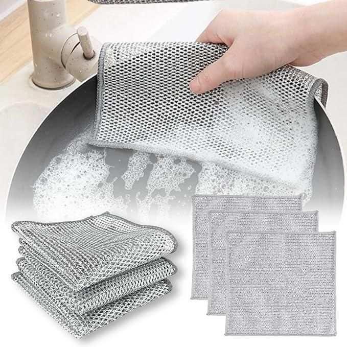 Heavy-Duty Dish Scrubbers 💪 | Reusable Metal Scouring Cloths Pack of 5 ✨ Mopixie Store