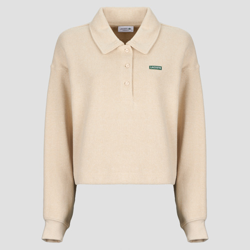 Oblačila Ženske Puloverji Lacoste Sweatshirt polo en interlock côtelé avec étiquette Bež