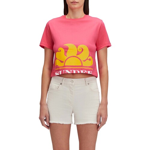 Oblečenie Žena Tričká s krátkym rukávom Sundek Cropped With Maxi Logo Print Ružová