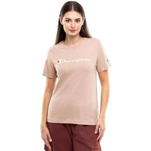 tekstylia Damskie T-shirty z krótkim rękawem Champion T-shirt  SS Tee Beige Beżowy