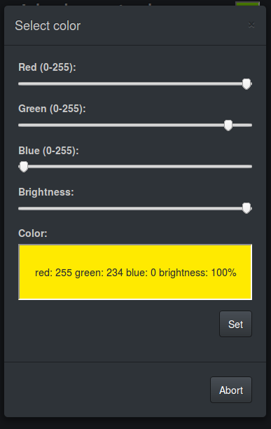 Dialog for free color program of pi-led-control