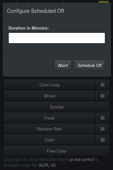 Dialog for scheduled off program of pi-led-control