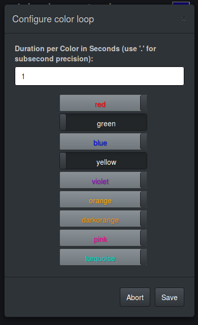 Dialog for editing a single color for the color program of pi-led-control