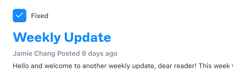 Changelog post on a weekly update